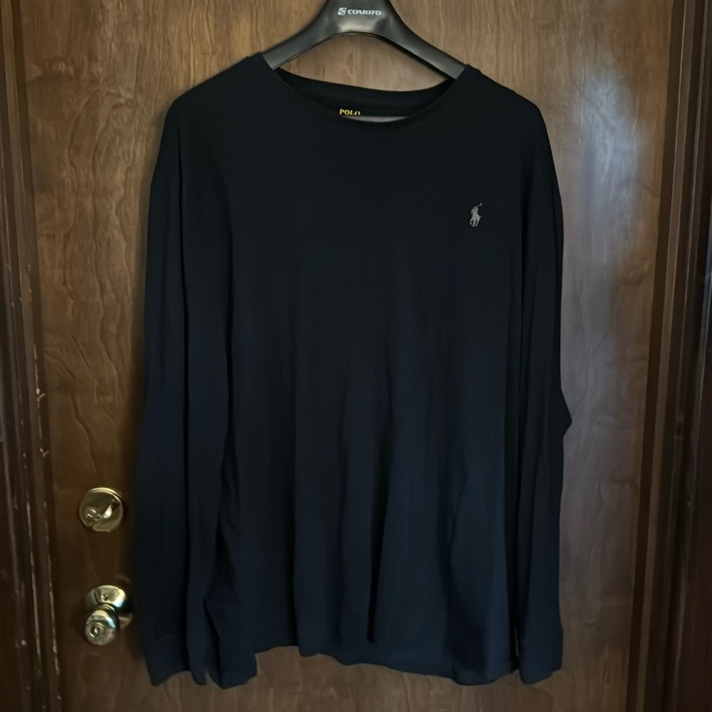 Men’s long sleeve, Ralph Lauren T-shirt, black with gray horse good condition
